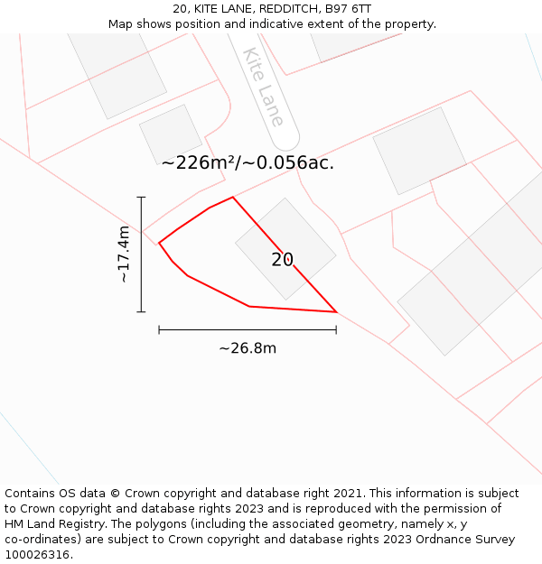 20, KITE LANE, REDDITCH, B97 6TT: Plot and title map