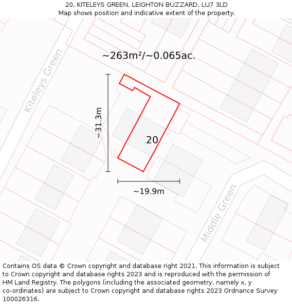 20, KITELEYS GREEN, LEIGHTON BUZZARD, LU7 3LD: Plot and title map