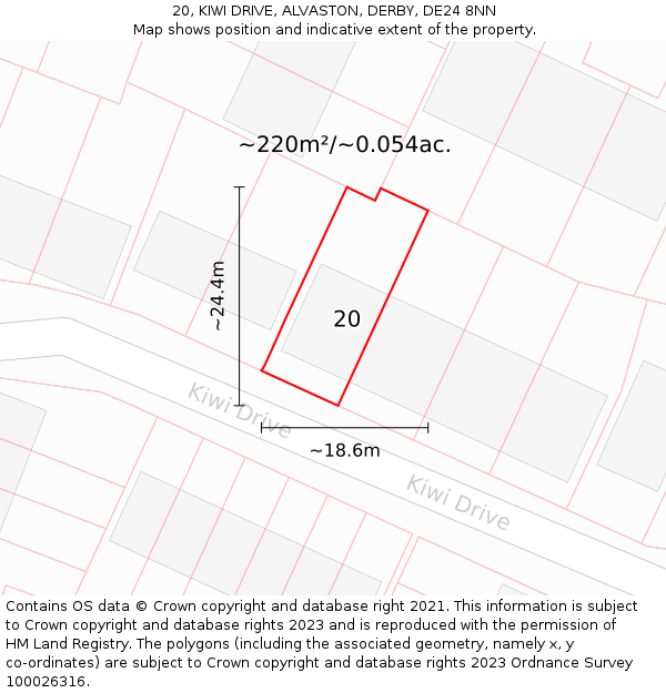 20, KIWI DRIVE, ALVASTON, DERBY, DE24 8NN: Plot and title map