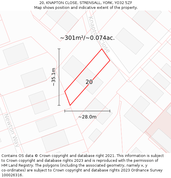 20, KNAPTON CLOSE, STRENSALL, YORK, YO32 5ZF: Plot and title map
