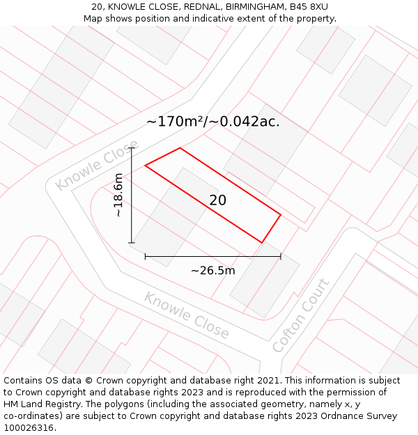 20, KNOWLE CLOSE, REDNAL, BIRMINGHAM, B45 8XU: Plot and title map