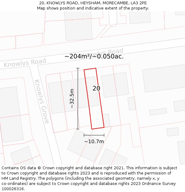 20, KNOWLYS ROAD, HEYSHAM, MORECAMBE, LA3 2PE: Plot and title map