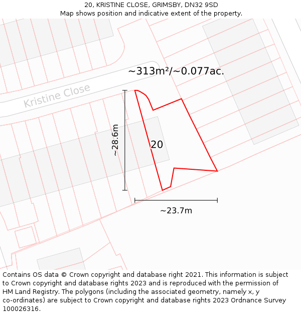 20, KRISTINE CLOSE, GRIMSBY, DN32 9SD: Plot and title map