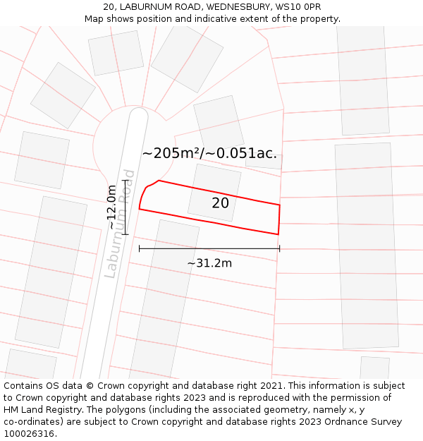 20, LABURNUM ROAD, WEDNESBURY, WS10 0PR: Plot and title map
