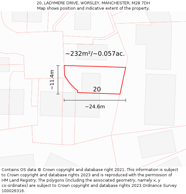20, LADYMERE DRIVE, WORSLEY, MANCHESTER, M28 7DH: Plot and title map