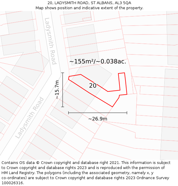 20, LADYSMITH ROAD, ST ALBANS, AL3 5QA: Plot and title map