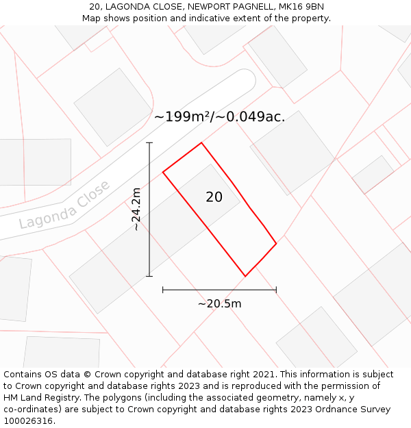 20, LAGONDA CLOSE, NEWPORT PAGNELL, MK16 9BN: Plot and title map