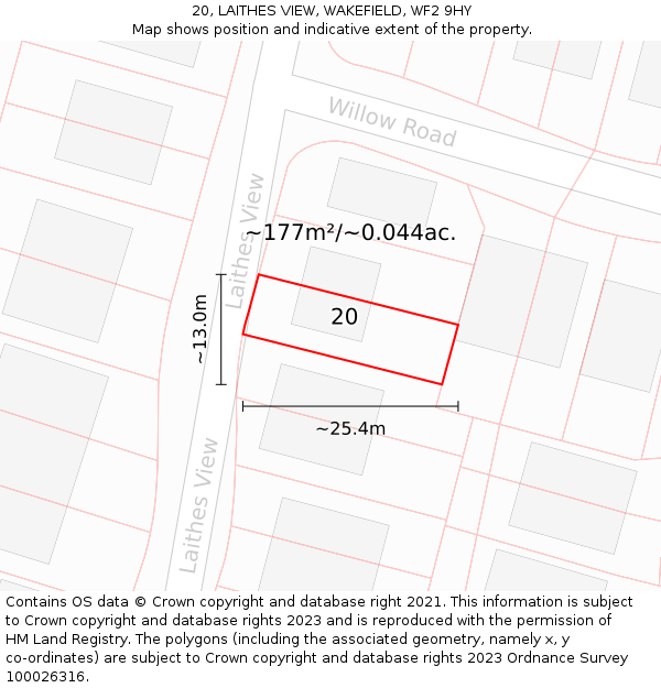 20, LAITHES VIEW, WAKEFIELD, WF2 9HY: Plot and title map