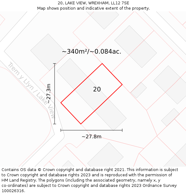 20, LAKE VIEW, WREXHAM, LL12 7SE: Plot and title map