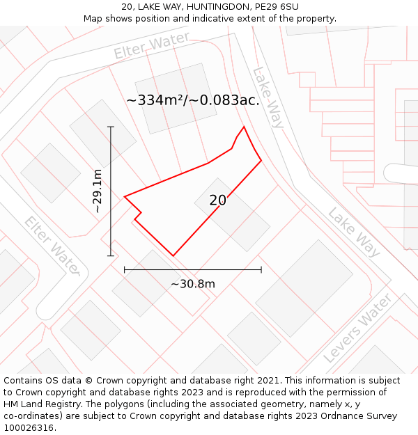 20, LAKE WAY, HUNTINGDON, PE29 6SU: Plot and title map