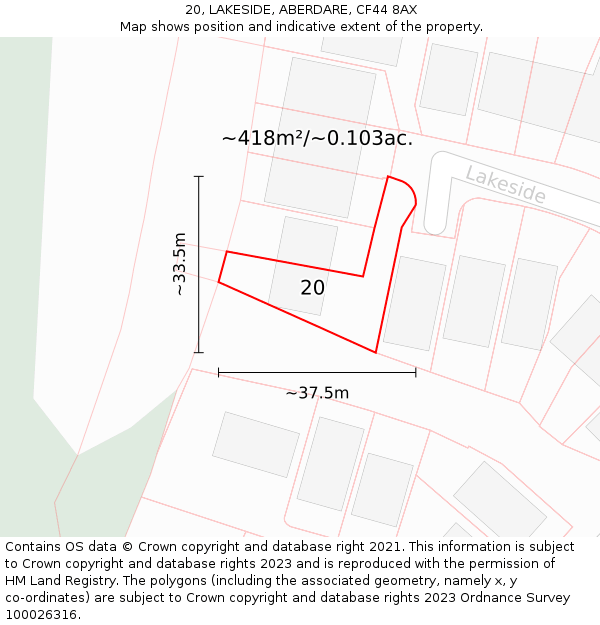 20, LAKESIDE, ABERDARE, CF44 8AX: Plot and title map