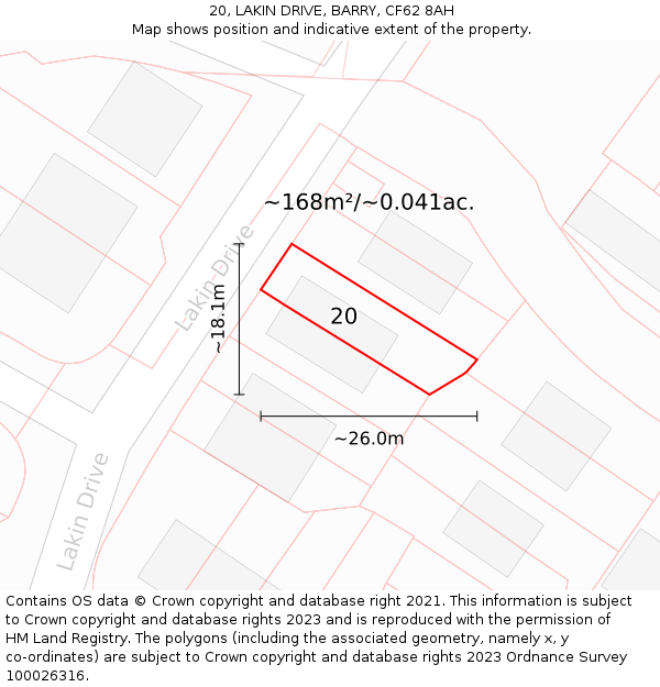 20, LAKIN DRIVE, BARRY, CF62 8AH: Plot and title map