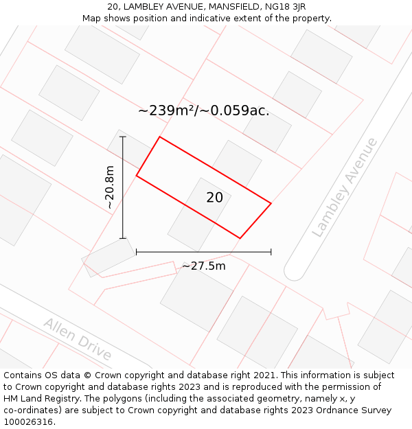20, LAMBLEY AVENUE, MANSFIELD, NG18 3JR: Plot and title map
