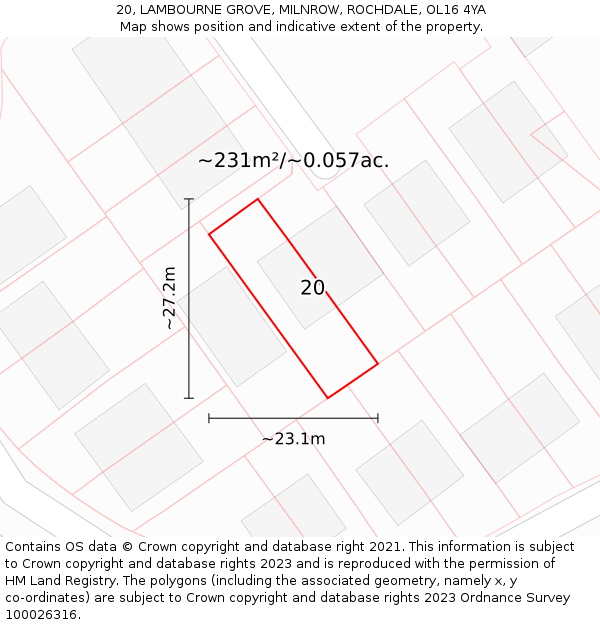20, LAMBOURNE GROVE, MILNROW, ROCHDALE, OL16 4YA: Plot and title map