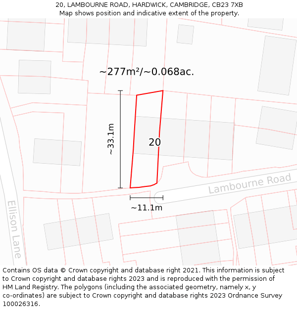 20, LAMBOURNE ROAD, HARDWICK, CAMBRIDGE, CB23 7XB: Plot and title map
