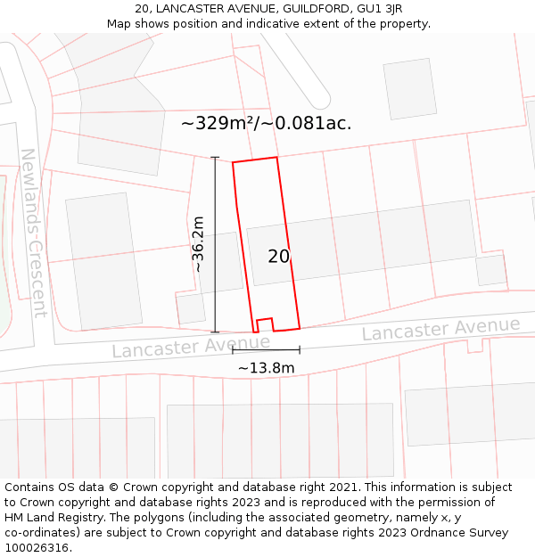20, LANCASTER AVENUE, GUILDFORD, GU1 3JR: Plot and title map