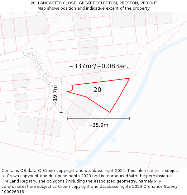 20, LANCASTER CLOSE, GREAT ECCLESTON, PRESTON, PR3 0UT: Plot and title map