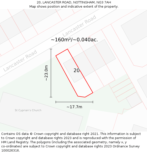 20, LANCASTER ROAD, NOTTINGHAM, NG3 7AH: Plot and title map