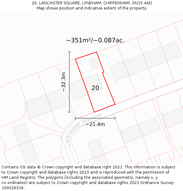 20, LANCASTER SQUARE, LYNEHAM, CHIPPENHAM, SN15 4AD: Plot and title map