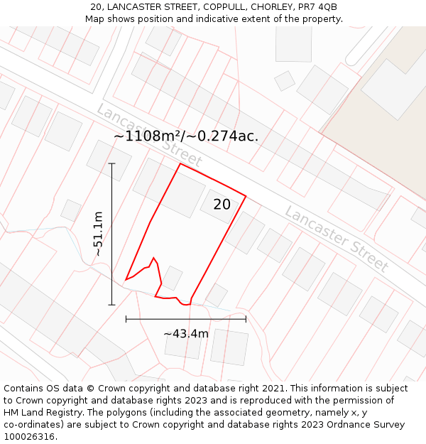20, LANCASTER STREET, COPPULL, CHORLEY, PR7 4QB: Plot and title map