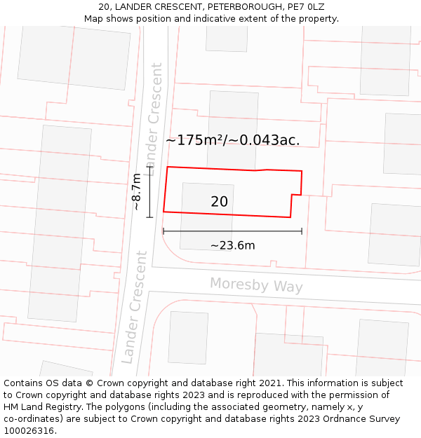 20, LANDER CRESCENT, PETERBOROUGH, PE7 0LZ: Plot and title map