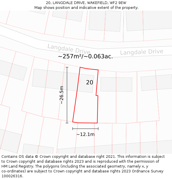 20, LANGDALE DRIVE, WAKEFIELD, WF2 9EW: Plot and title map