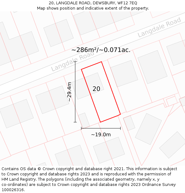 20, LANGDALE ROAD, DEWSBURY, WF12 7EQ: Plot and title map