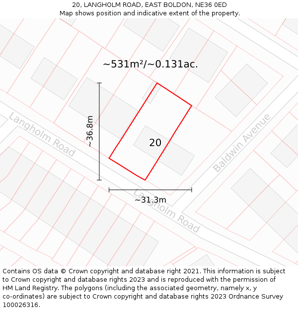 20, LANGHOLM ROAD, EAST BOLDON, NE36 0ED: Plot and title map