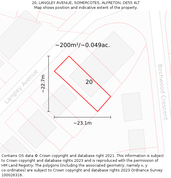 20, LANGLEY AVENUE, SOMERCOTES, ALFRETON, DE55 4LT: Plot and title map