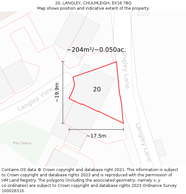 20, LANGLEY, CHULMLEIGH, EX18 7BQ: Plot and title map