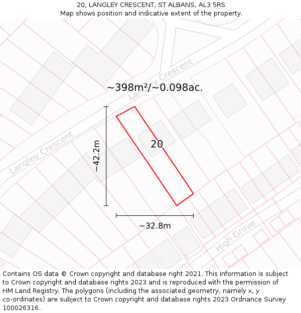 20, LANGLEY CRESCENT, ST ALBANS, AL3 5RS: Plot and title map