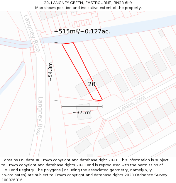 20, LANGNEY GREEN, EASTBOURNE, BN23 6HY: Plot and title map