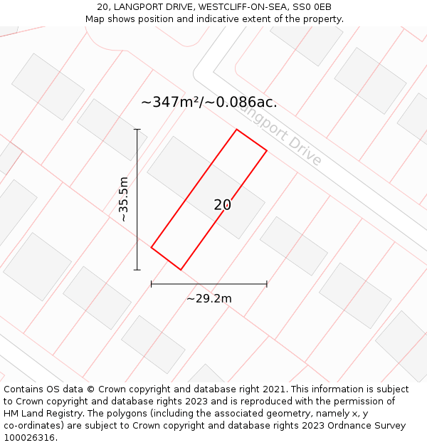 20, LANGPORT DRIVE, WESTCLIFF-ON-SEA, SS0 0EB: Plot and title map