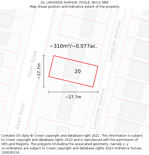 20, LANGSIDE AVENUE, POOLE, BH12 5BW: Plot and title map