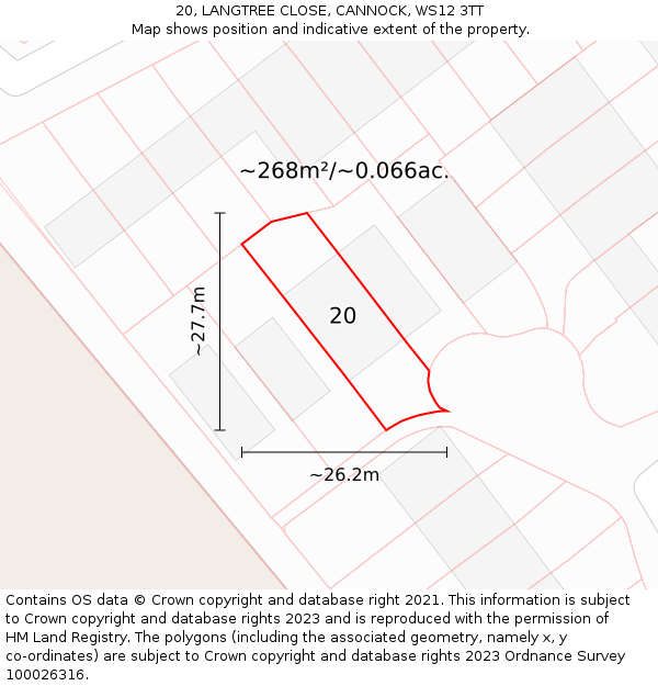20, LANGTREE CLOSE, CANNOCK, WS12 3TT: Plot and title map