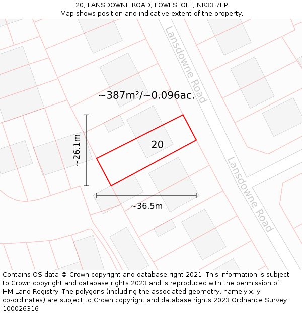 20, LANSDOWNE ROAD, LOWESTOFT, NR33 7EP: Plot and title map