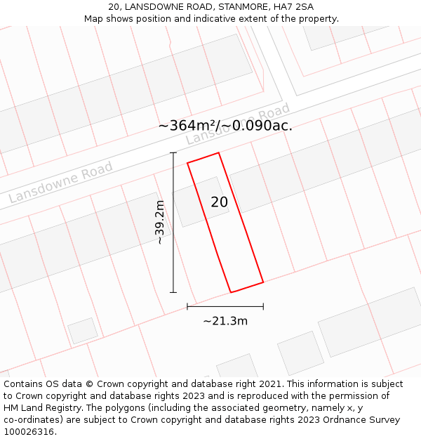 20, LANSDOWNE ROAD, STANMORE, HA7 2SA: Plot and title map