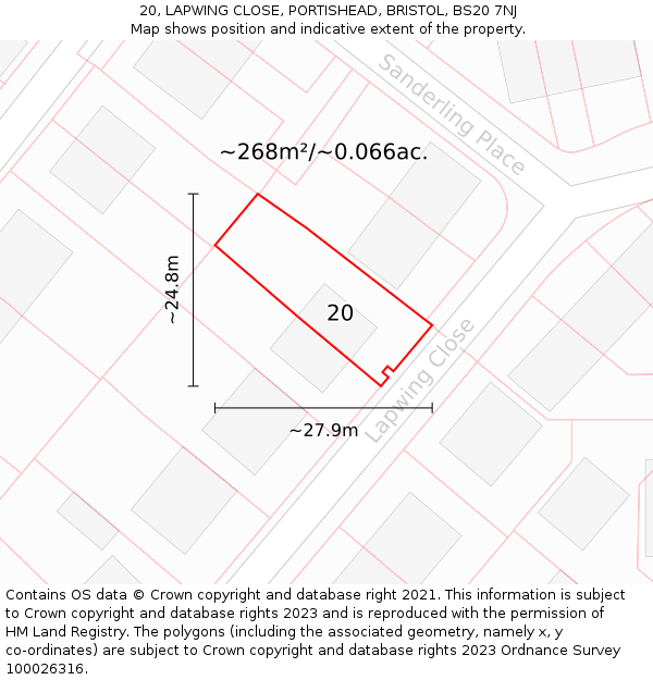 20, LAPWING CLOSE, PORTISHEAD, BRISTOL, BS20 7NJ: Plot and title map