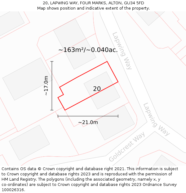 20, LAPWING WAY, FOUR MARKS, ALTON, GU34 5FD: Plot and title map