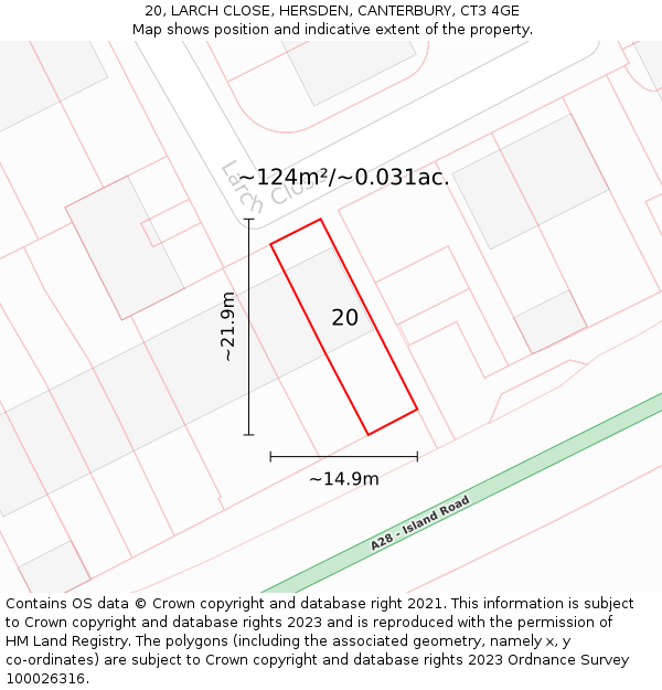 20, LARCH CLOSE, HERSDEN, CANTERBURY, CT3 4GE: Plot and title map