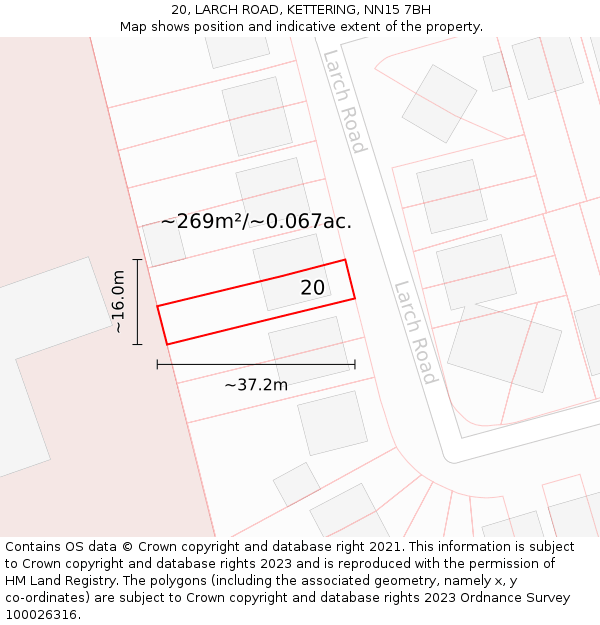 20, LARCH ROAD, KETTERING, NN15 7BH: Plot and title map