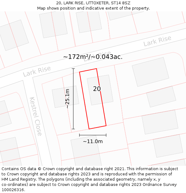 20, LARK RISE, UTTOXETER, ST14 8SZ: Plot and title map