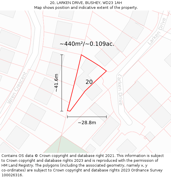 20, LARKEN DRIVE, BUSHEY, WD23 1AH: Plot and title map