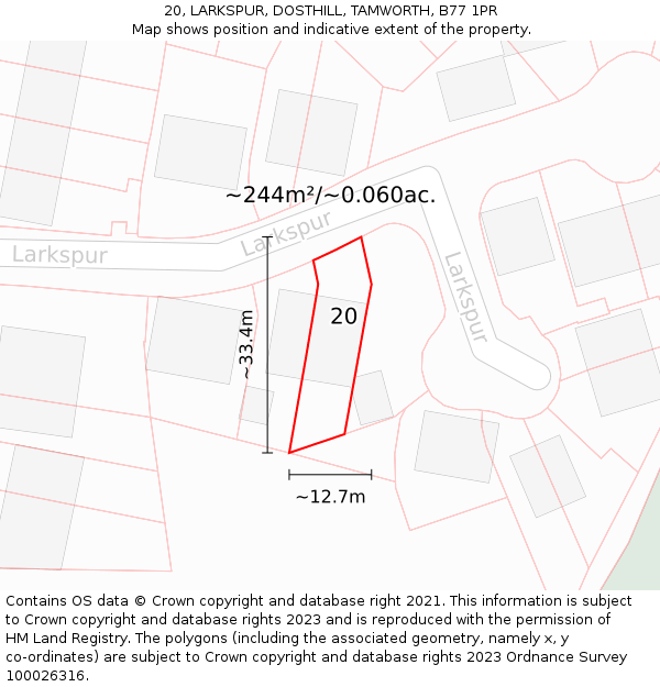 20, LARKSPUR, DOSTHILL, TAMWORTH, B77 1PR: Plot and title map