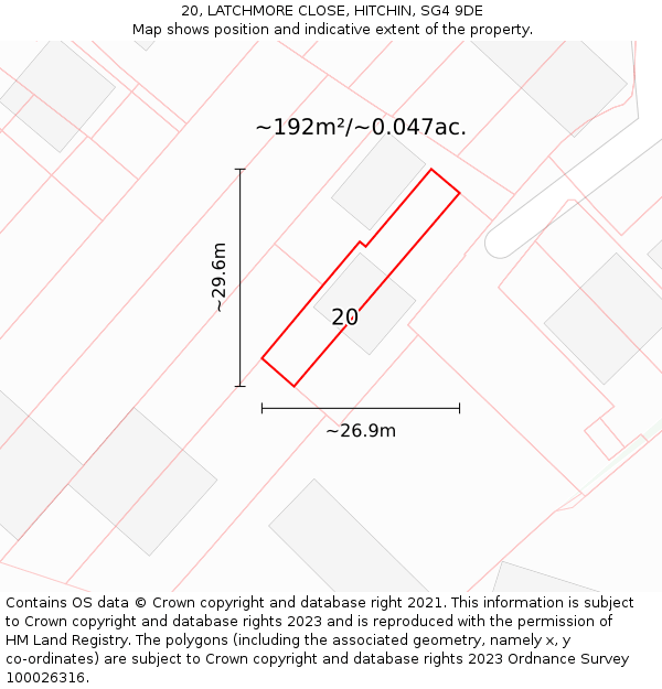 20, LATCHMORE CLOSE, HITCHIN, SG4 9DE: Plot and title map
