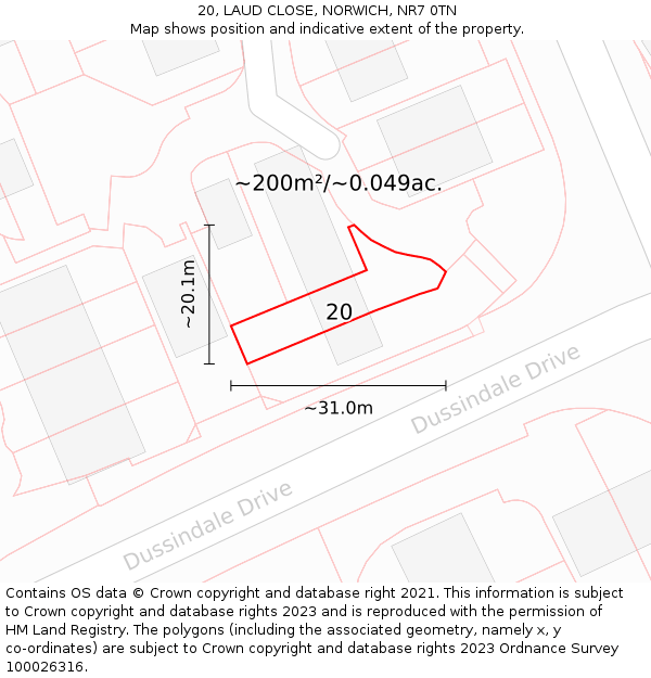 20, LAUD CLOSE, NORWICH, NR7 0TN: Plot and title map