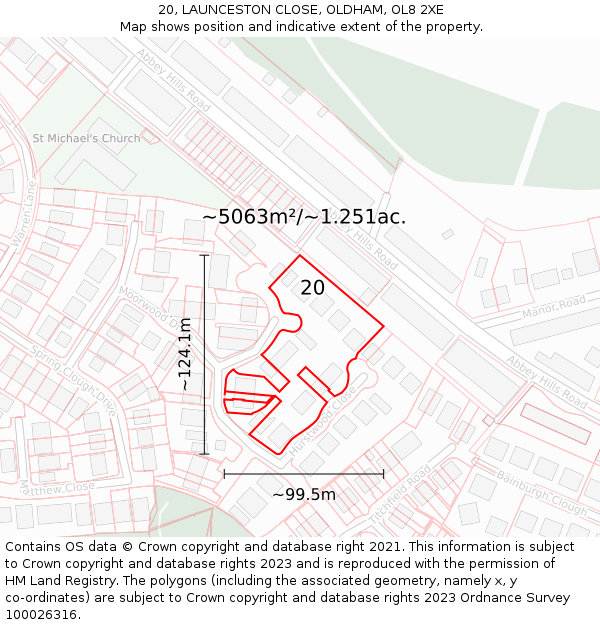 20, LAUNCESTON CLOSE, OLDHAM, OL8 2XE: Plot and title map