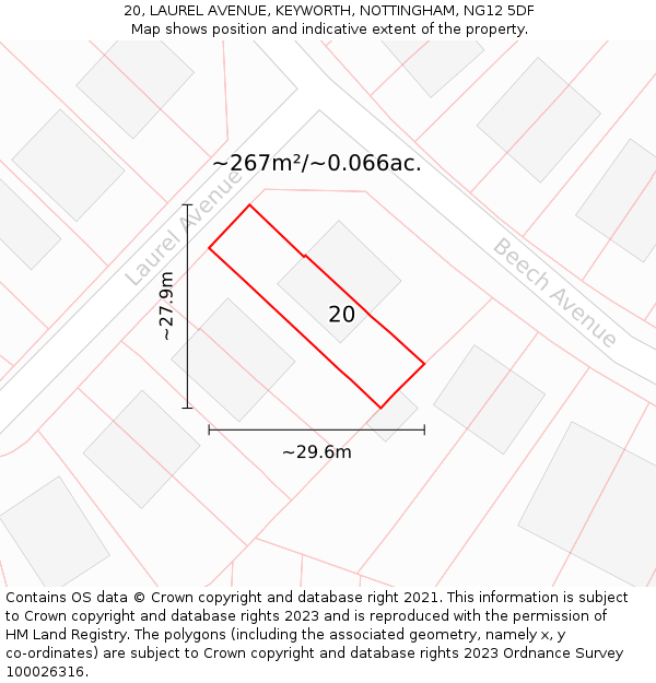20, LAUREL AVENUE, KEYWORTH, NOTTINGHAM, NG12 5DF: Plot and title map