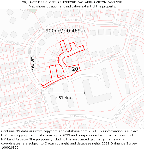20, LAVENDER CLOSE, PENDEFORD, WOLVERHAMPTON, WV9 5SB: Plot and title map