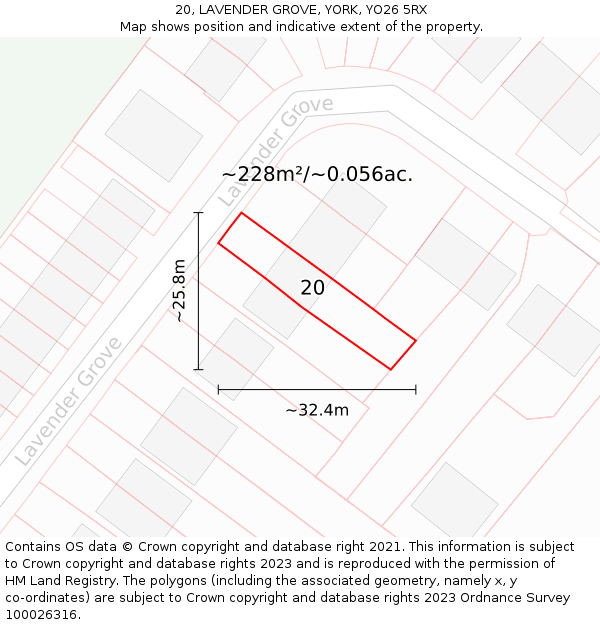 20, LAVENDER GROVE, YORK, YO26 5RX: Plot and title map
